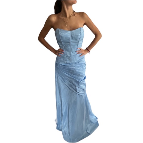 Jovani Strapless Corset Gown Blue - Picture 1 of 6